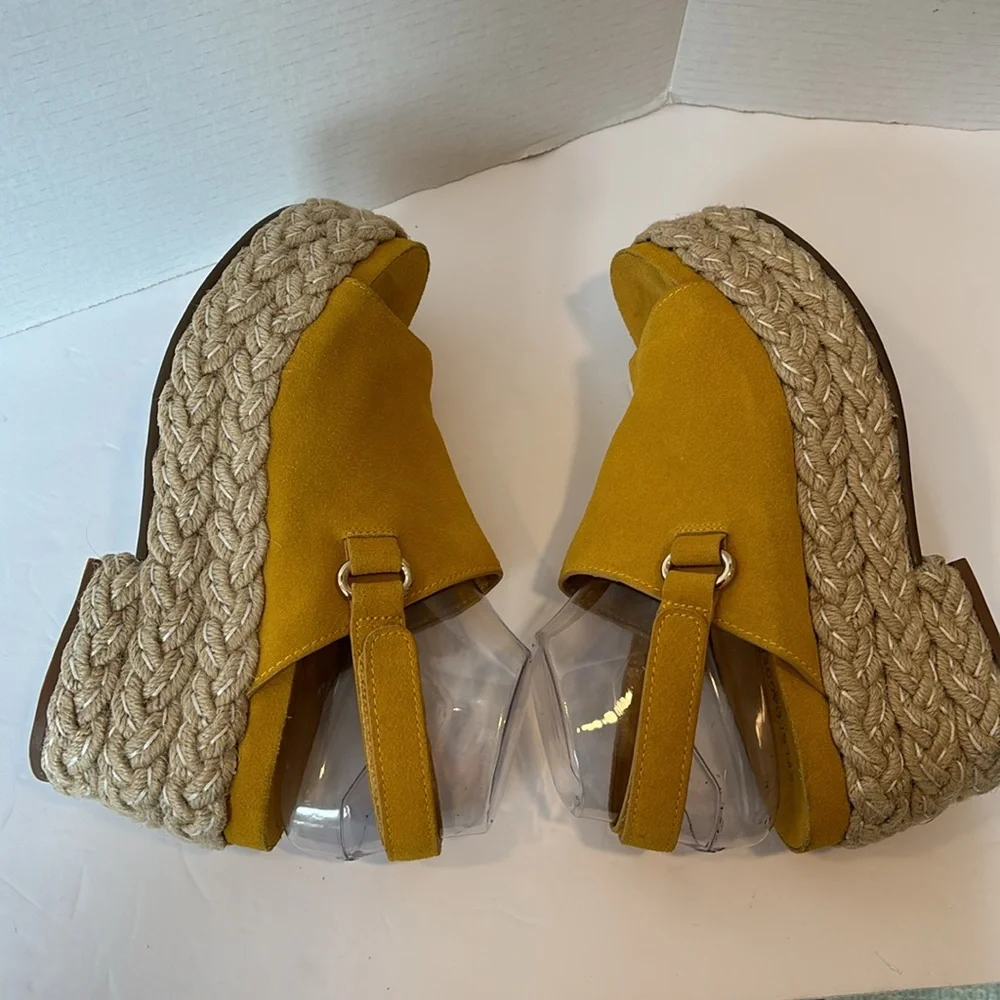 Kelsi Dagger Mustard Yellow Espadrille Wedge Sandals